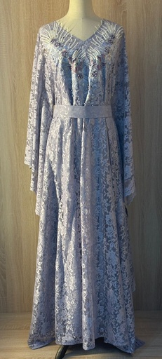 [79929854] Elegant  grey dress embellished with beads  