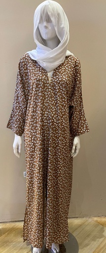 [72329868] Elegant Floral Design in White and Brown ABAYA  