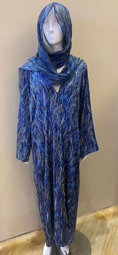 [72329869] Elegant Blue Abstract Print Abaya
