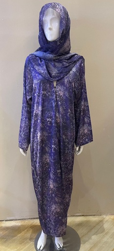 [72329870] Chic Purple Abaya with an Artistic Marble Pattern