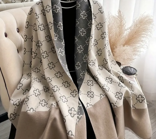 Flower print cashmere shawl 