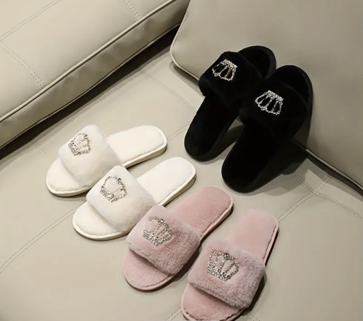 Rhinestones crown fluffy Slippers 