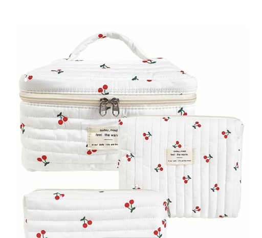 [00030014] White quilted cherry print pure cotton three bags set
