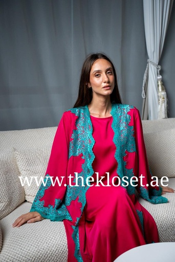 [72330061] Scarlet Lace Abaya, Gown And Scarf Set 