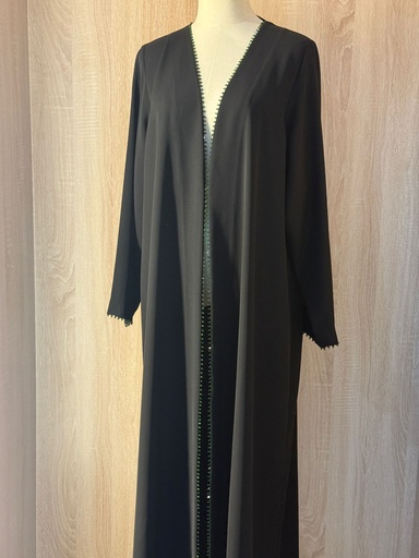 [72330119] Elegant Black Abaya With Green Beads 