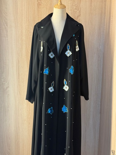 [72330126] Black Floral Beaded Abaya