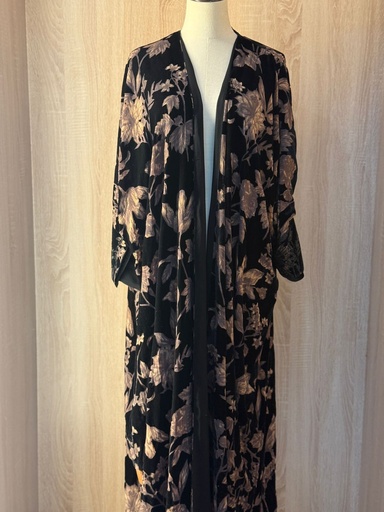 [72330129] Floral Printed Velvet Abaya