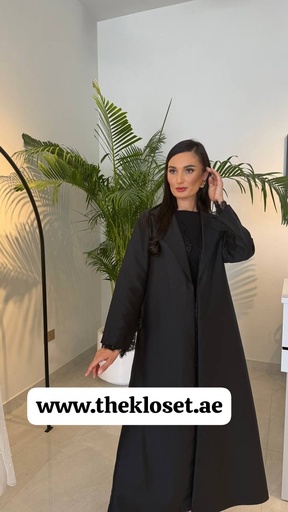 [72330137] Black Abaya With Lace Trim