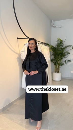 [72330140] Black Abaya With Beaded Details