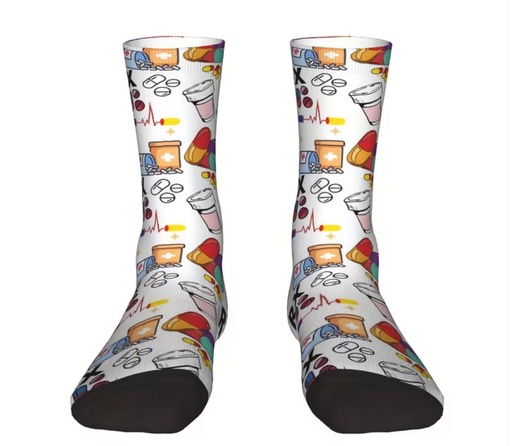 [00030188] Unisex Medicine Print Socks