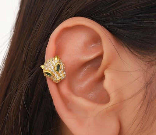 [88130286] A non piercing ear cuff featuring  a green animal bone design