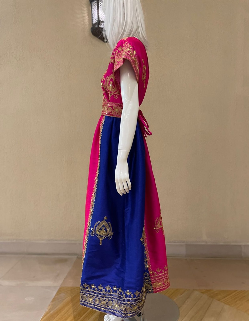 Multicolored Traditional  Dress With Golden Embroidery