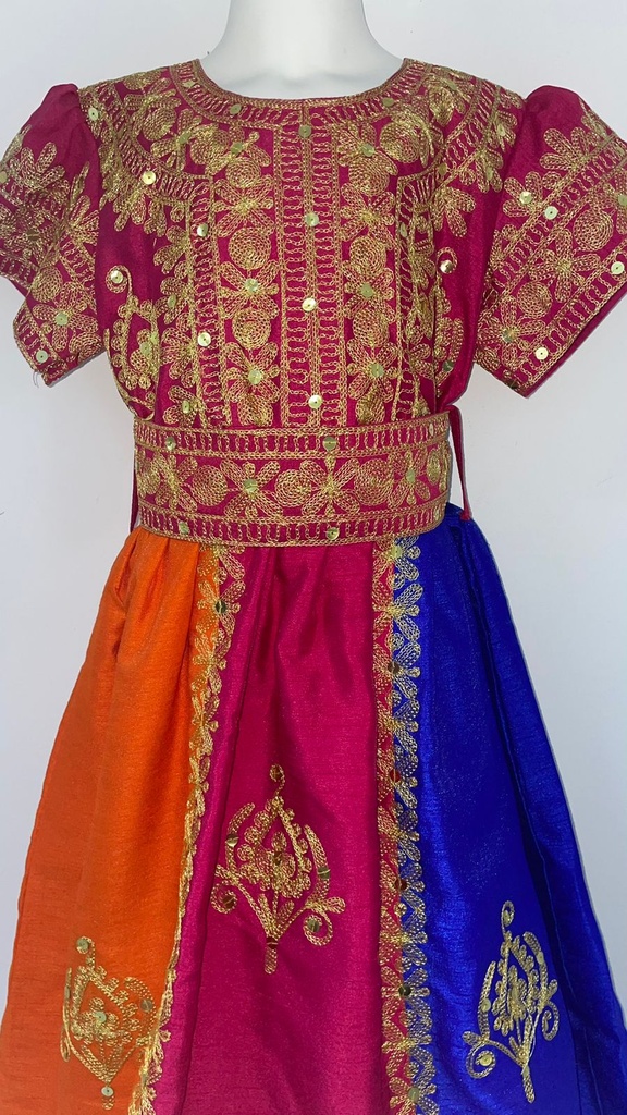 Multiple Color Young Lady Dress With Golden Embroidered Belt