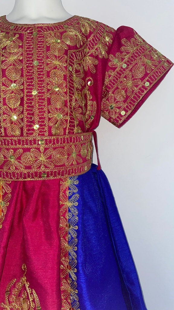 Multiple Color Young Lady Dress With Golden Embroidered Belt