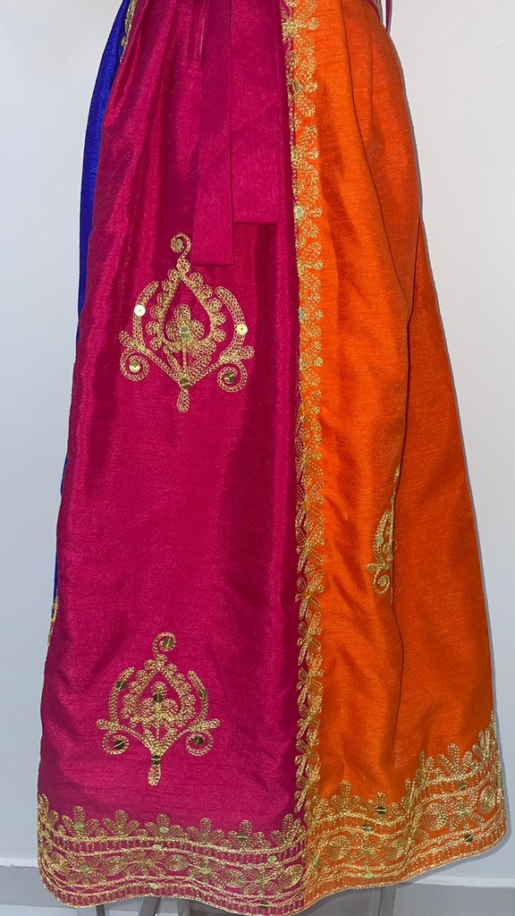 Multiple Color Young Lady Dress With Golden Embroidered Belt