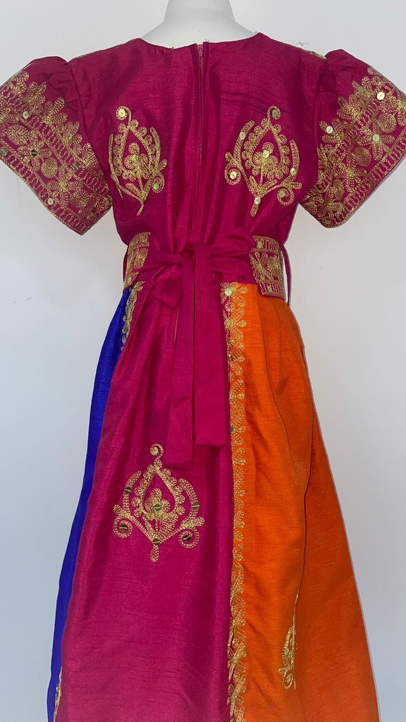 Multiple Color Young Lady Dress With Golden Embroidered Belt