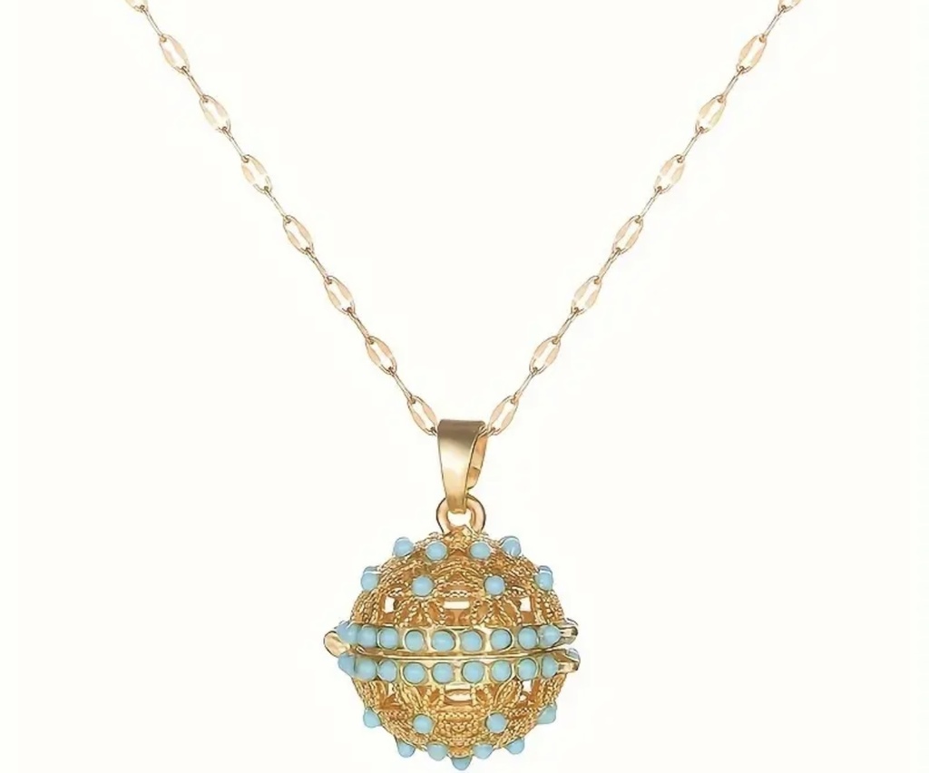 Vintage golden turquoise copper sphere golden necklace