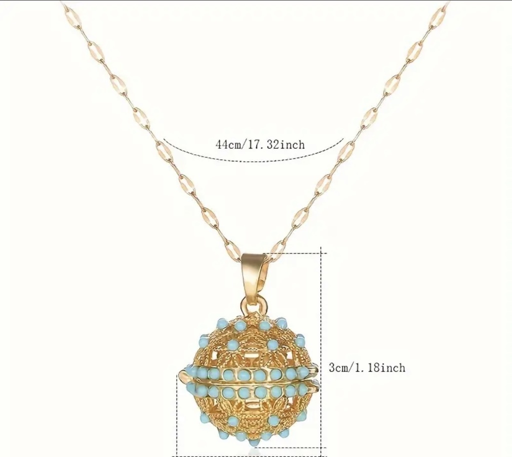 Vintage golden turquoise copper sphere golden necklace