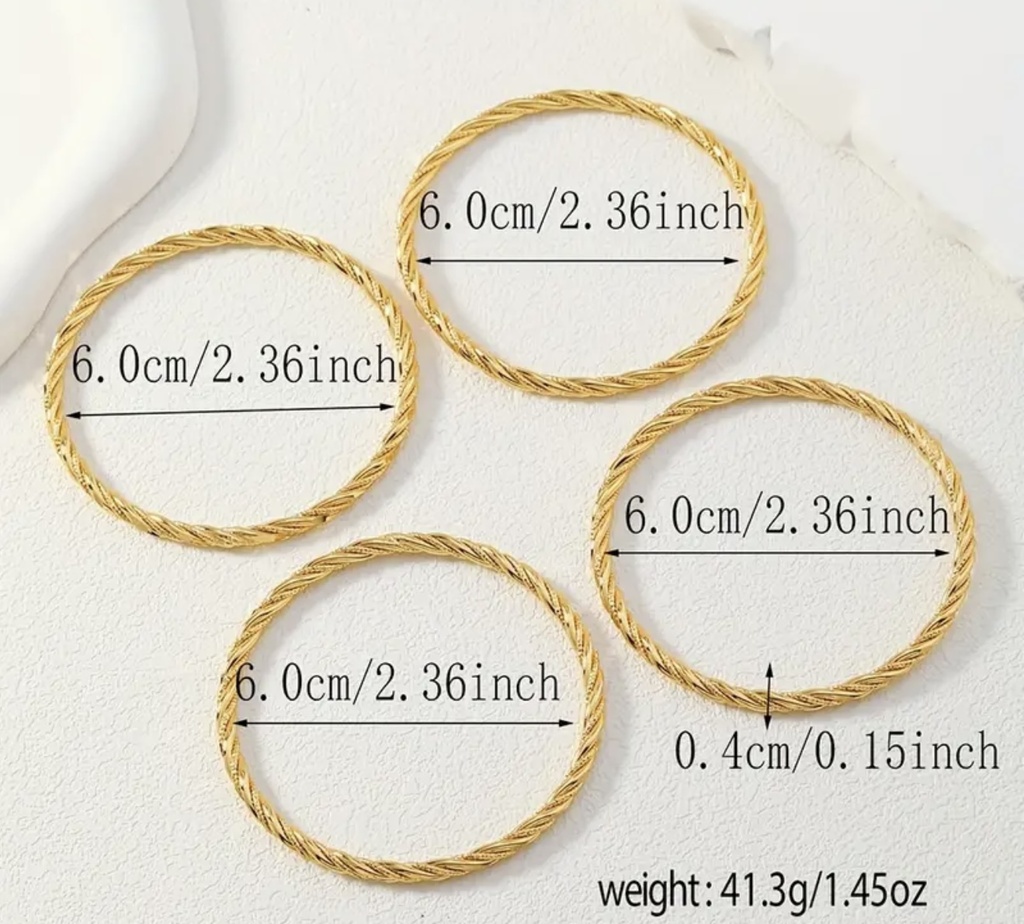 Vintage 24K gold plated twisted bangles four bracelets Set 