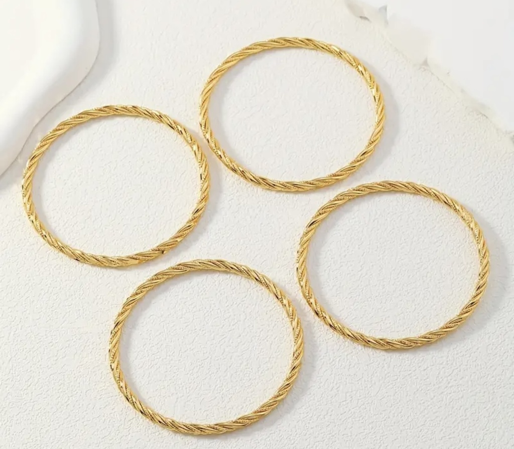 Vintage 24K gold plated twisted bangles four bracelets Set 