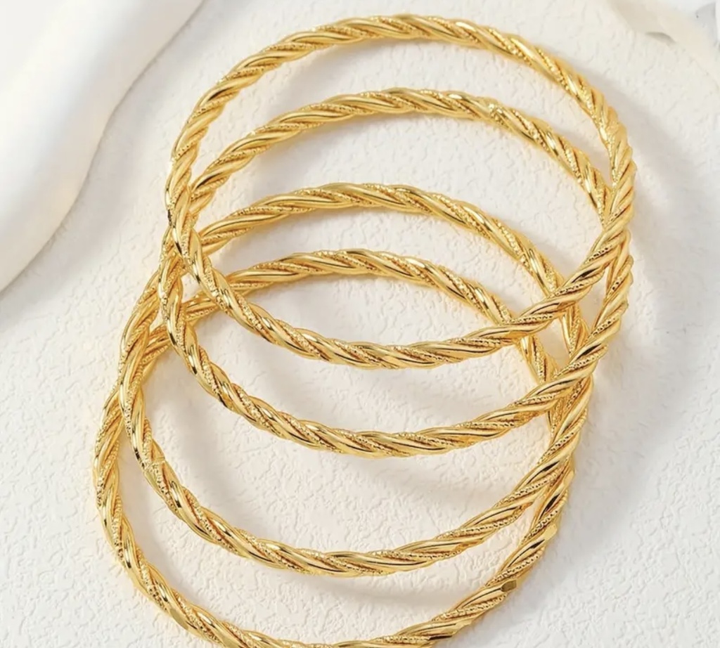 Vintage 24K gold plated twisted bangles four bracelets Set 