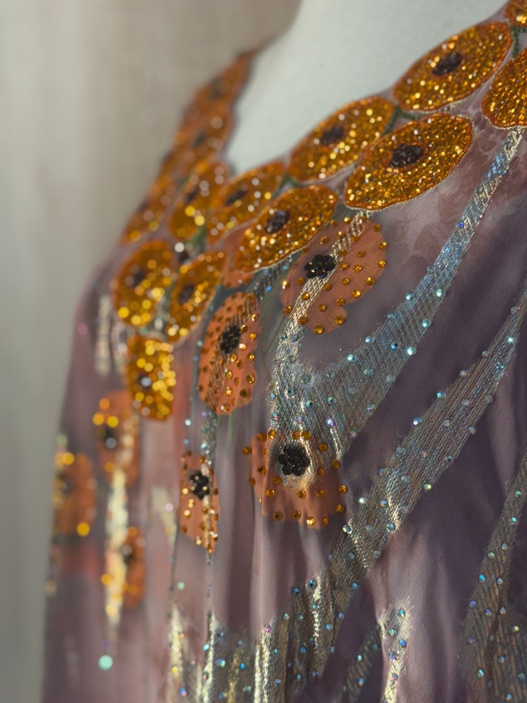 Designer Embroidered Kaftan – Amber Floral Sequin Work