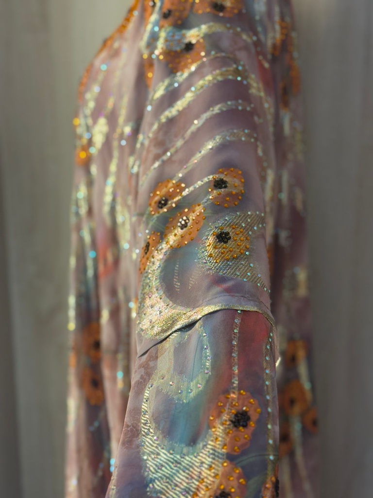 Designer Embroidered Kaftan – Amber Floral Sequin Work
