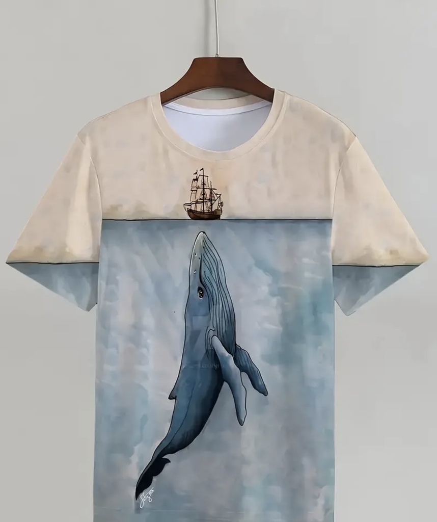 Whale & Ship 3D Digital Men T-Shirt 