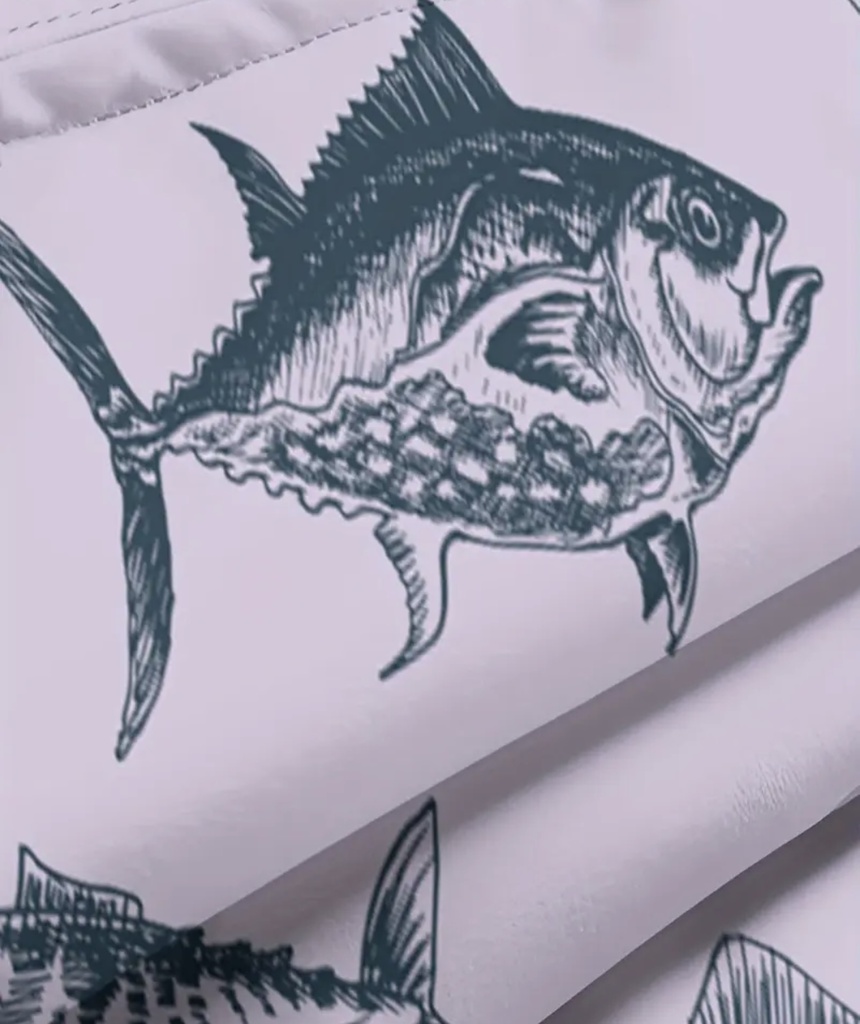 Men's Fish print white Beach Shorts 