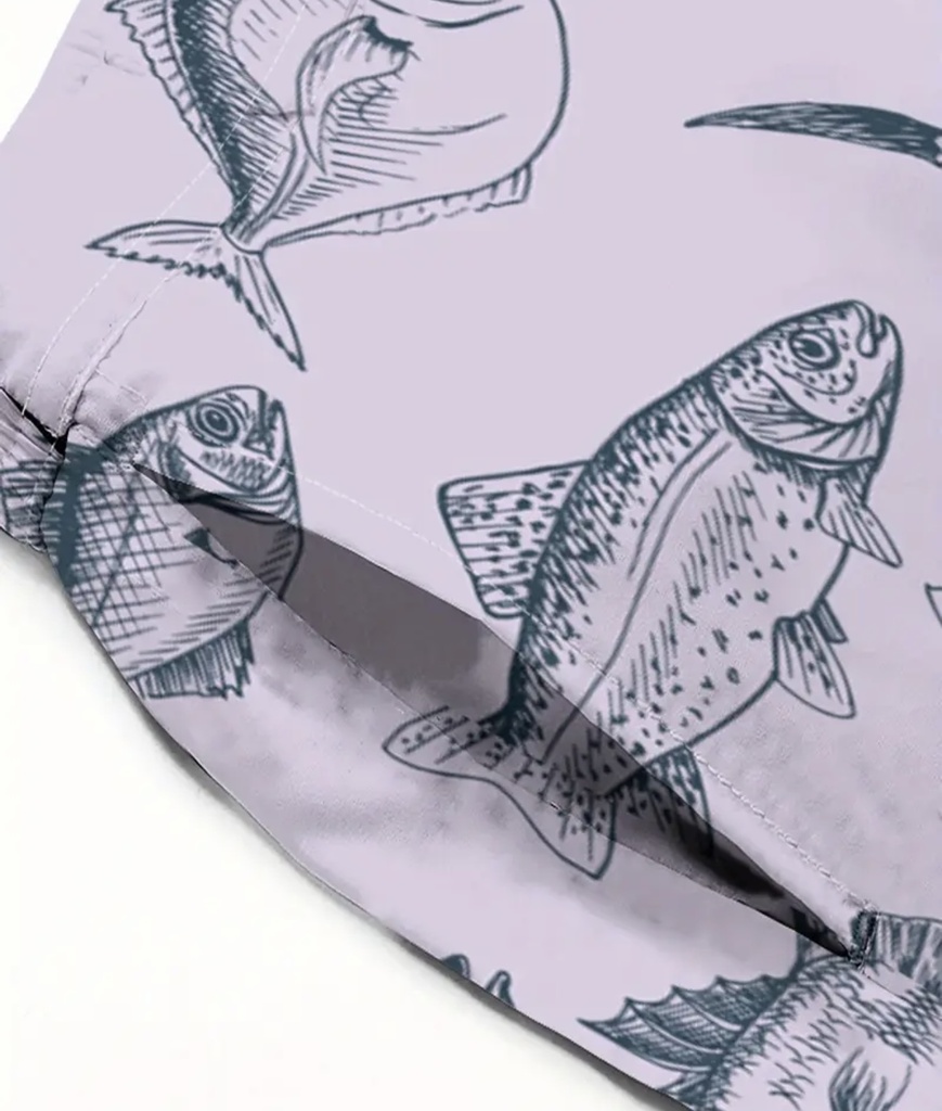 Men's Fish print white Beach Shorts 