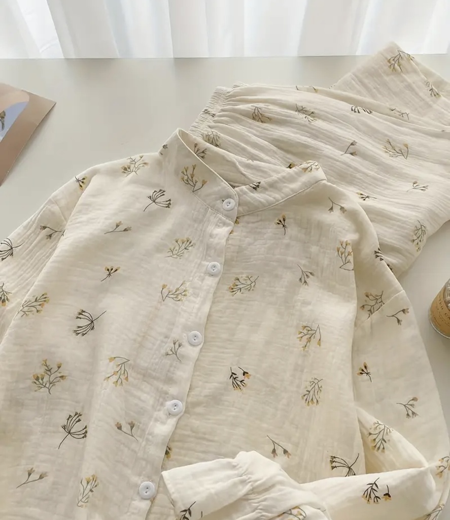Delicate floral linen Pajama Set 