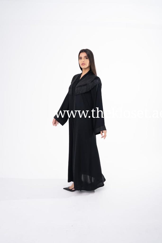 Black Abaya With Fringe Wrap Designe