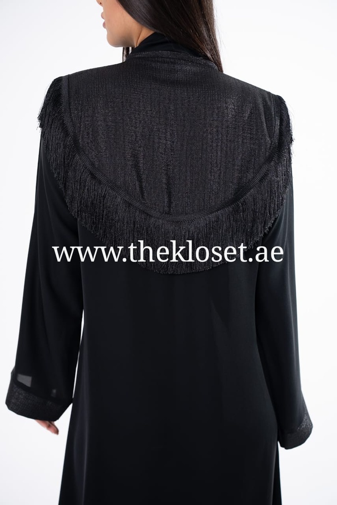 Black Abaya With Fringe Wrap Designe