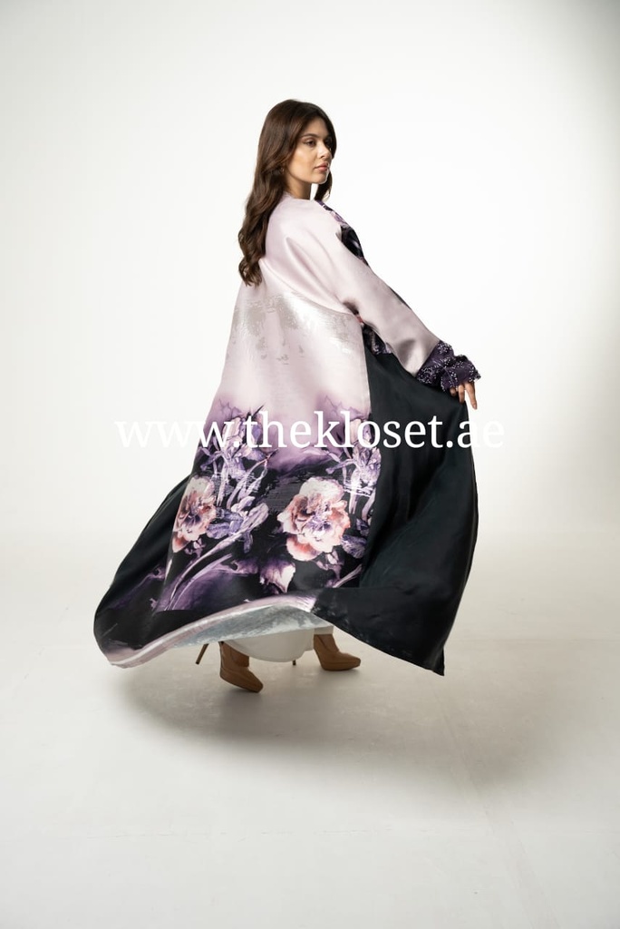 Open Front Abaya with Flower Pattern
