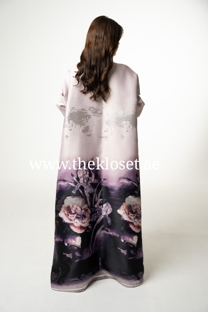 Open Front Abaya with Flower Pattern
