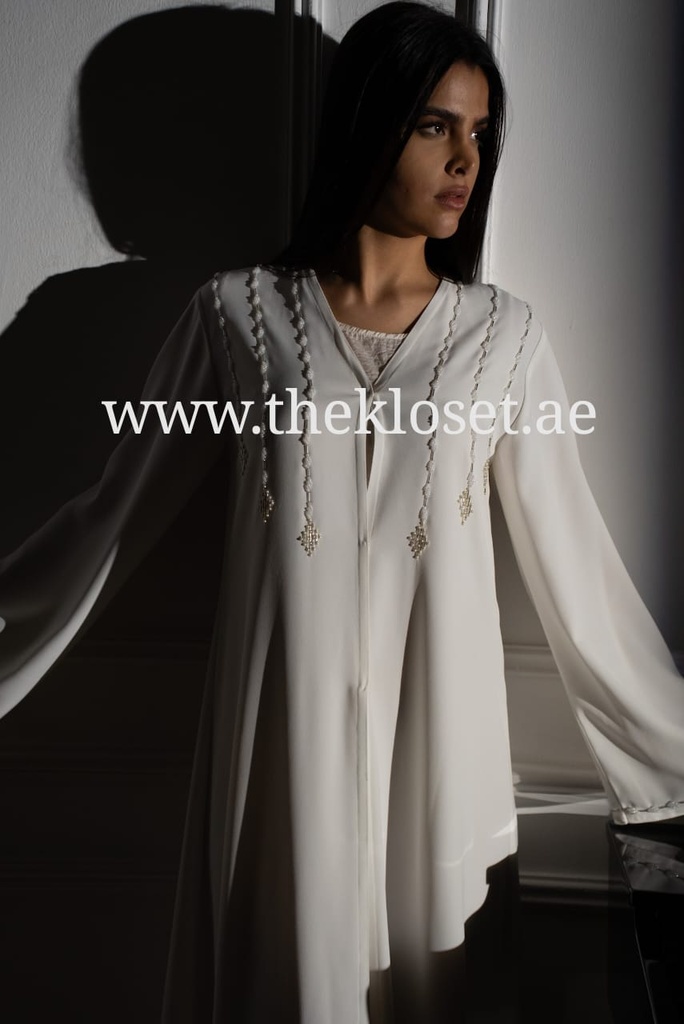 Elegant Beaded White Abaya
