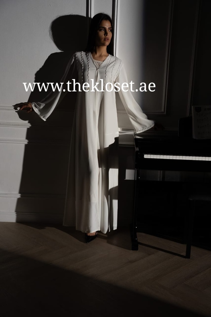 Elegant Beaded White Abaya