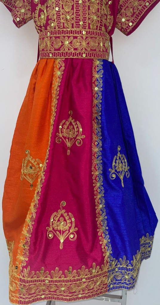 Multiple Color Young Lady Dress With Golden Embroidered Belt