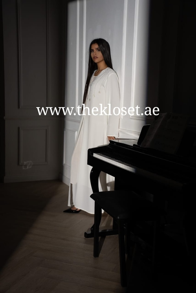 Elegant Beaded White Abaya