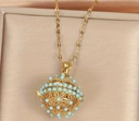 Vintage golden turquoise copper sphere necklace