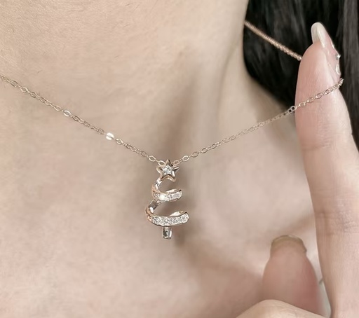 [79368177] Rhinestone Alloy Christmas Tree Necklace