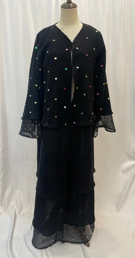 [72331618] Sheer colorful beads black Abaya
