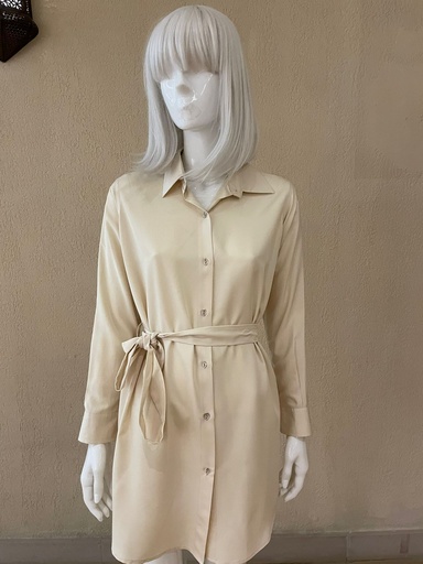 Solid Color Textured Button Shirt Dress