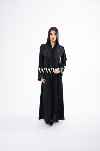 [28690171] Black Abaya With Fringe Wrap Designe