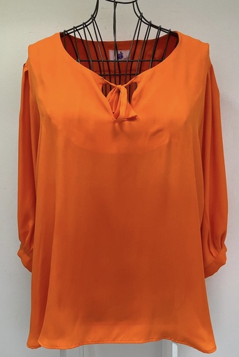  Solid-Colored Tie-Neck Blouse