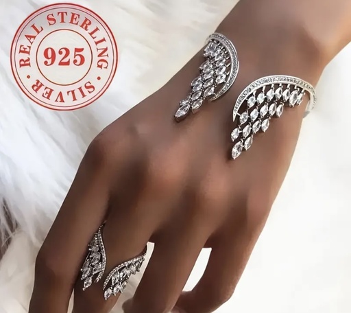 [61429498] Sterling sliver angel wings ring & bracelet set 