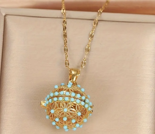 [71529500] Vintage golden turquoise copper sphere necklace