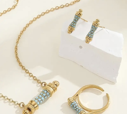 [00029505] Tiffany blue golden three pieces set 