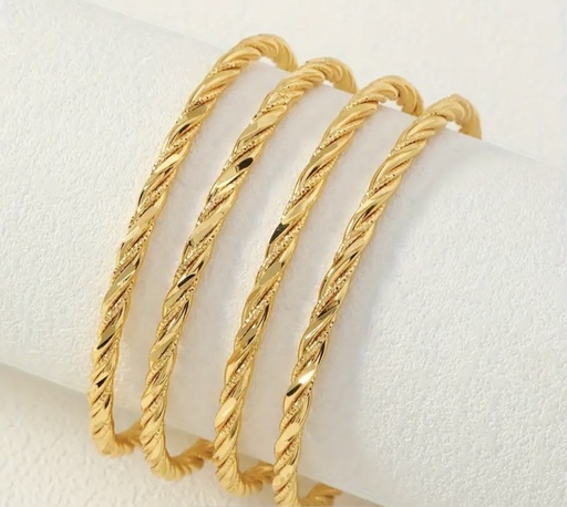 [61429627] Vintage 24K gold plated twisted bangles four bracelets Set 