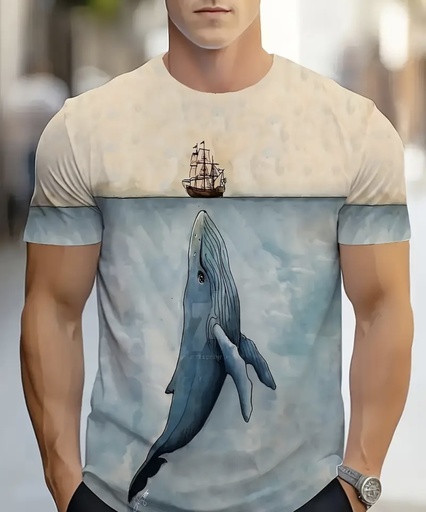 Whale & Ship 3D Digital Men T-Shirt 